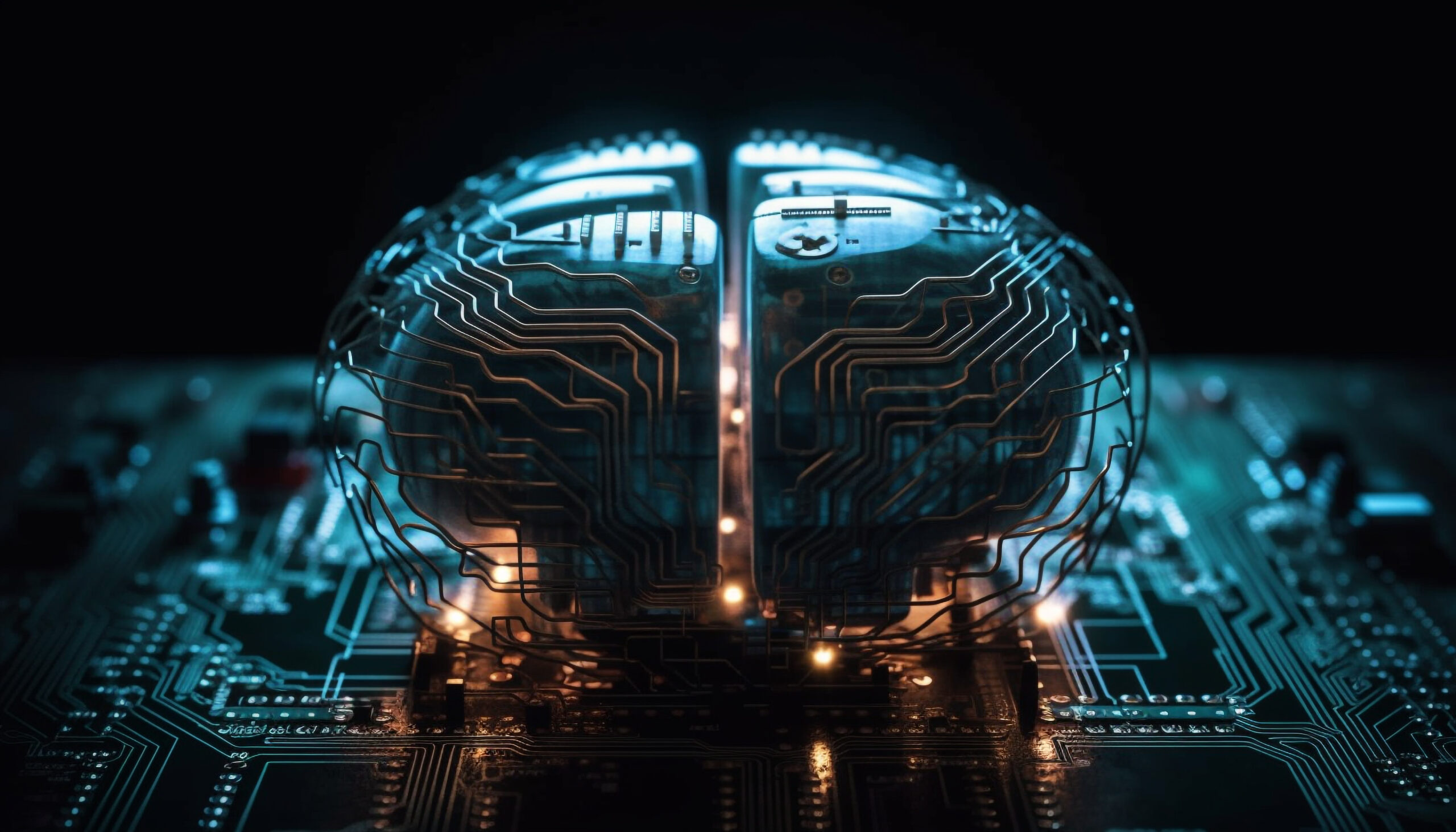 brain glowing attached to computer